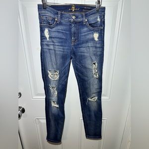 7 Seven For All Mankind Jeans Size 26 Inseam 27” Rise 8.5” Skinny Distressed